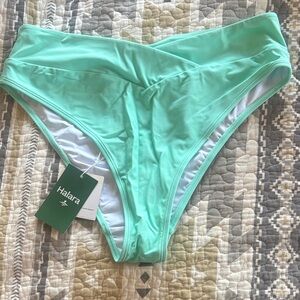 HALARA Light Green Blue High Waisted Crossover Cheeky Bikini Bottom BNWT XL